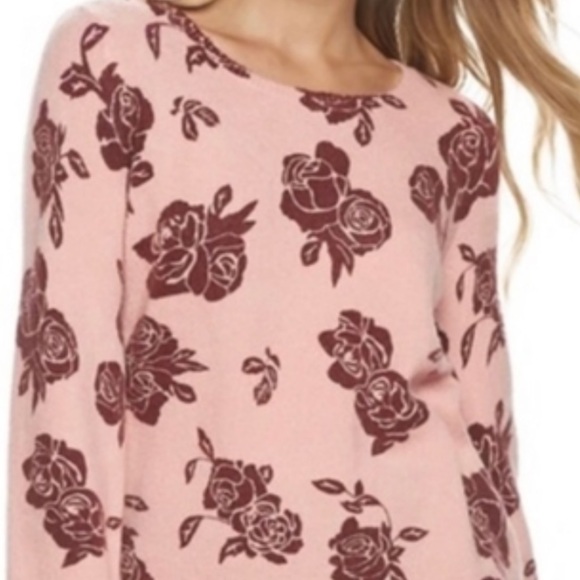 Elle Sweaters - Women’s Elle Rose and Maroon‎ Floral Sweater size Medium